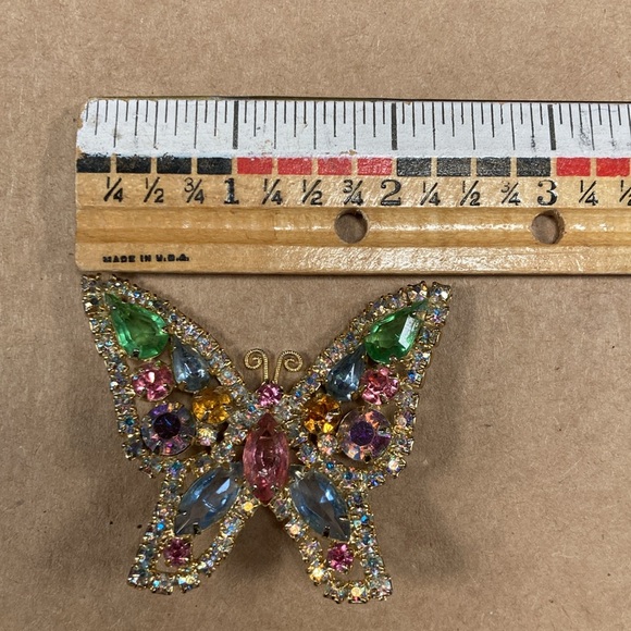 Kramer Multi Color Rhinestone Butterfly Brooch/Pin - Picture 7 of 8
